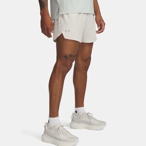 New UNDER ARMOUR MEN'S XL SPEED POCKET SUMMIT WHITE SHORTS 5” Fitted Cream